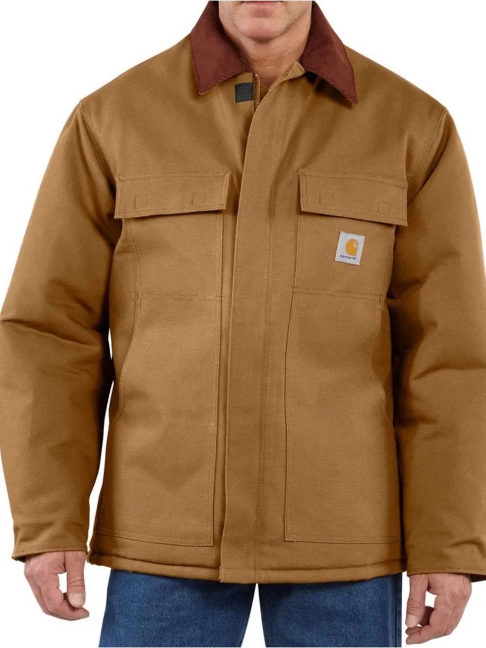 Carhartt Brown Jacket with Dark Brown Collar - Men's Field Coat Sz LT
